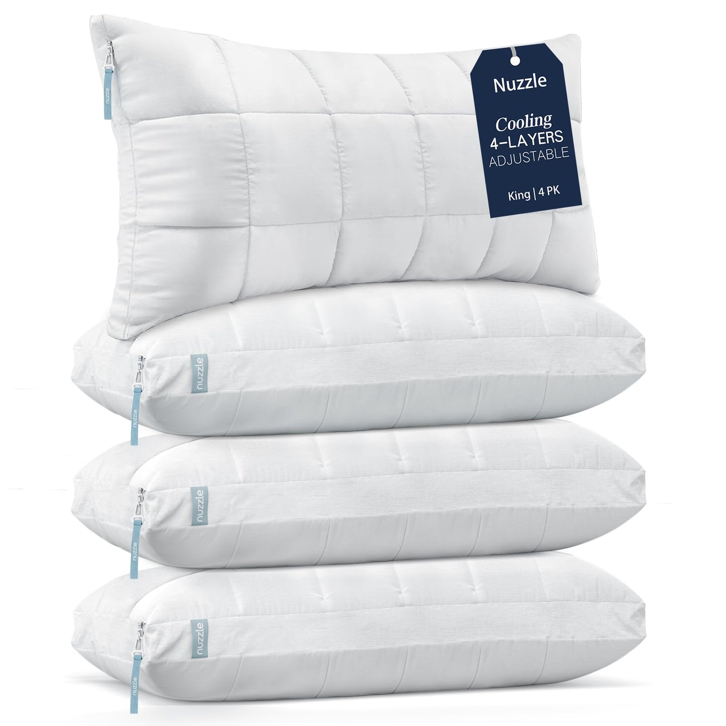 Nuzzle Adjustable Firm Pillow , Luxury Standard Size Bed Pillow Hotel Collection - Best Adjust Height Soft Cooling Pillow for Back, Stomach or Side Sleepers - Home Gifts