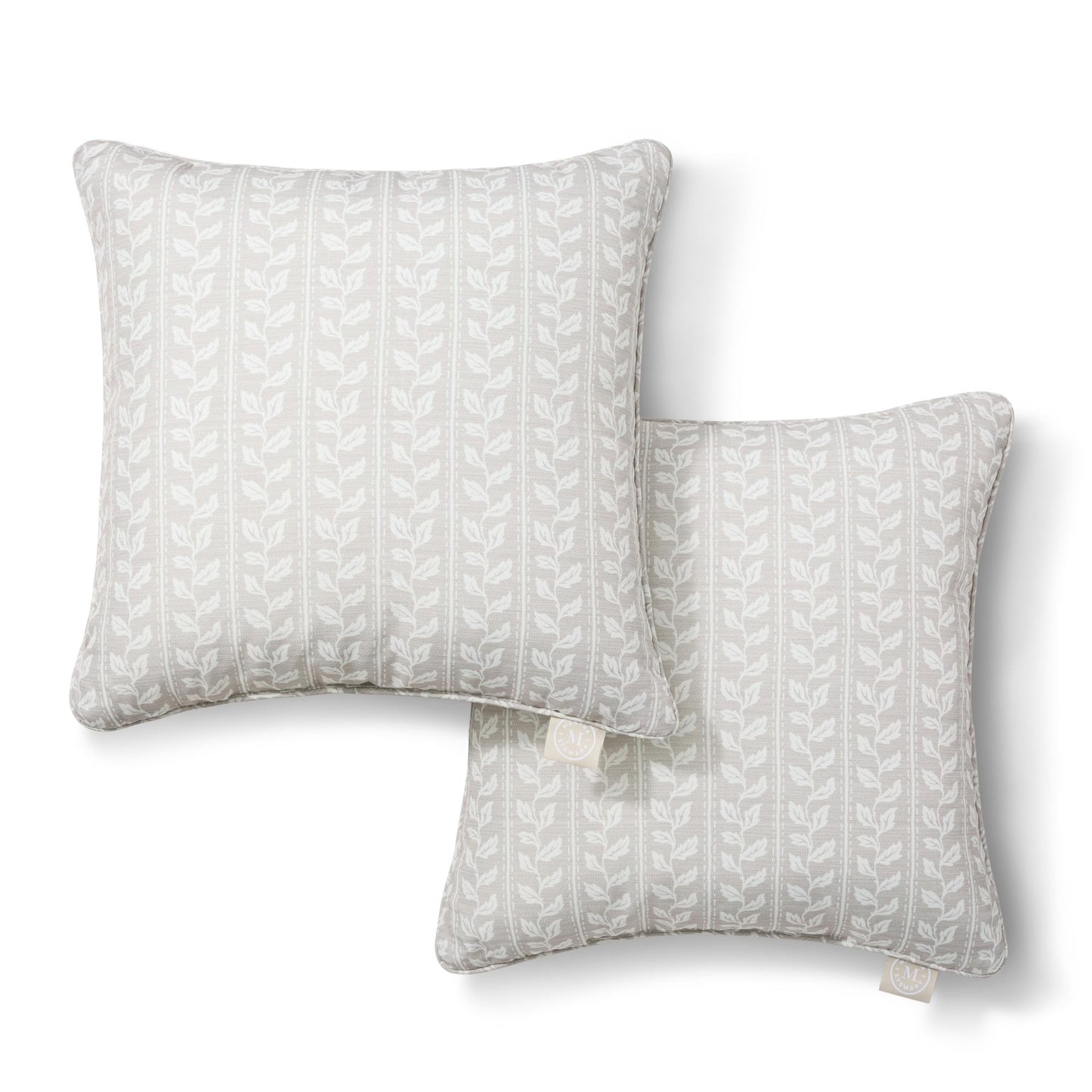 Martha Stewart Vineyard Vines Indoor Outdoor Decorative Pillow 2-Pack Set, UV Fade Resistant, Water Repellent, Printed Garden Design, Green, 18"x18"