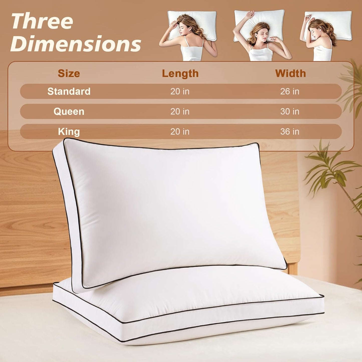 Goose Feather Down Pillows Queen Size Set of 2, Hotel Collection Bed Pillows for Sleeping, Down Surrounded Gusseted Bed Pillow 2 Pack, Soft Fluffy for Side Back Sleepers 20x30 in.