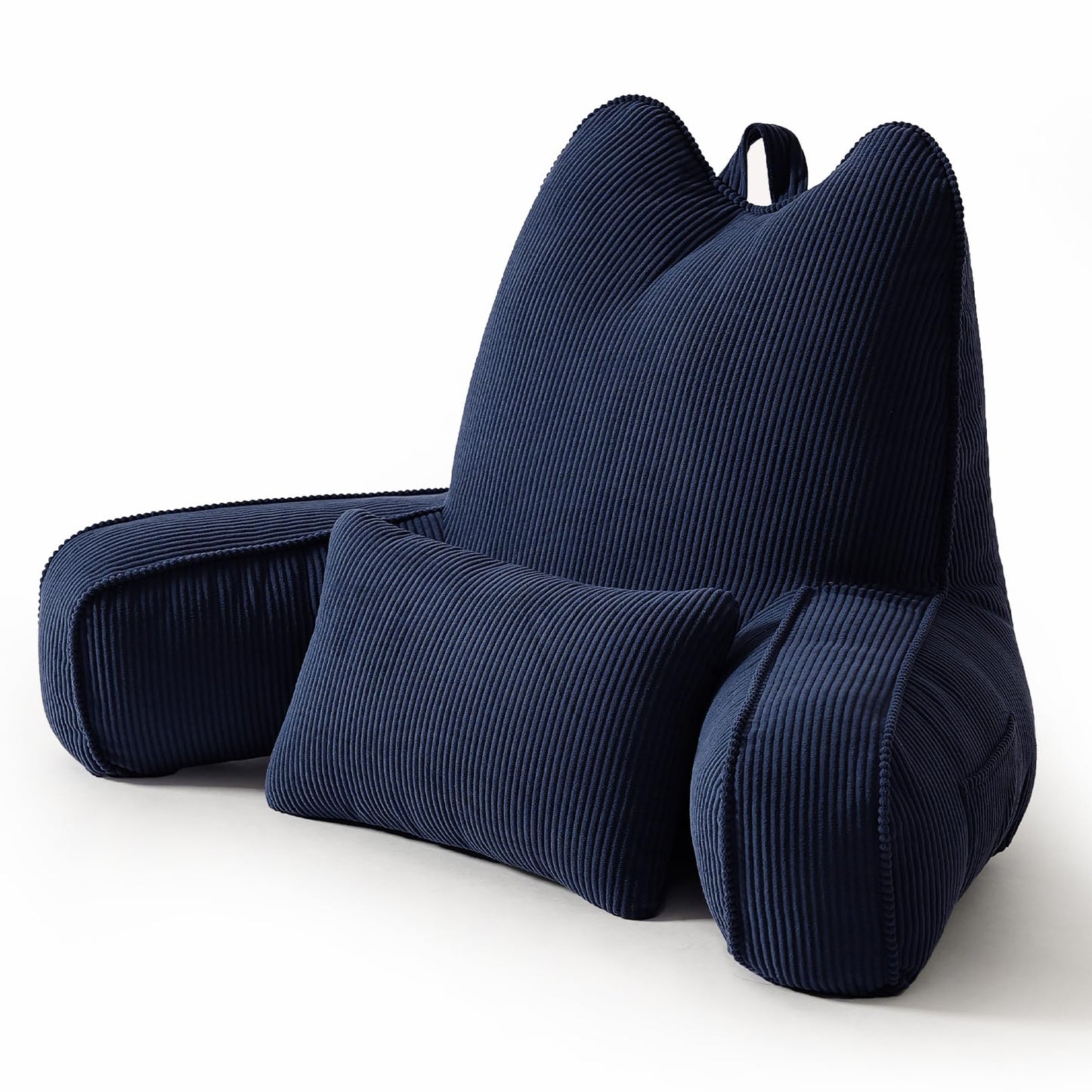 Patented Design Reading Pillow with Arms for Sitting Up, 2-in-1 Bed Rest Pillow with Detachable Lumbar Support, Backrest Support Cushion for Couch with Side Pockets & Handle, Beige Gray