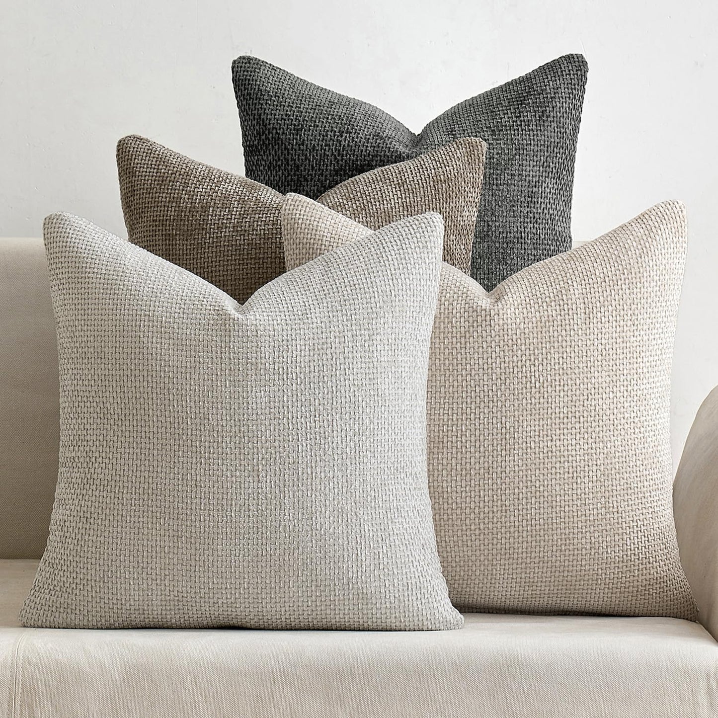MIULEE Pack of 4 Couch Throw Pillow Covers 20x20 Inch Neutral Blue Soft Decorative Chenille Pillow Covers Farmhouse Accent Cushion Covers for Boho Western Spring Coastal Decor Sofa Bed Living Room