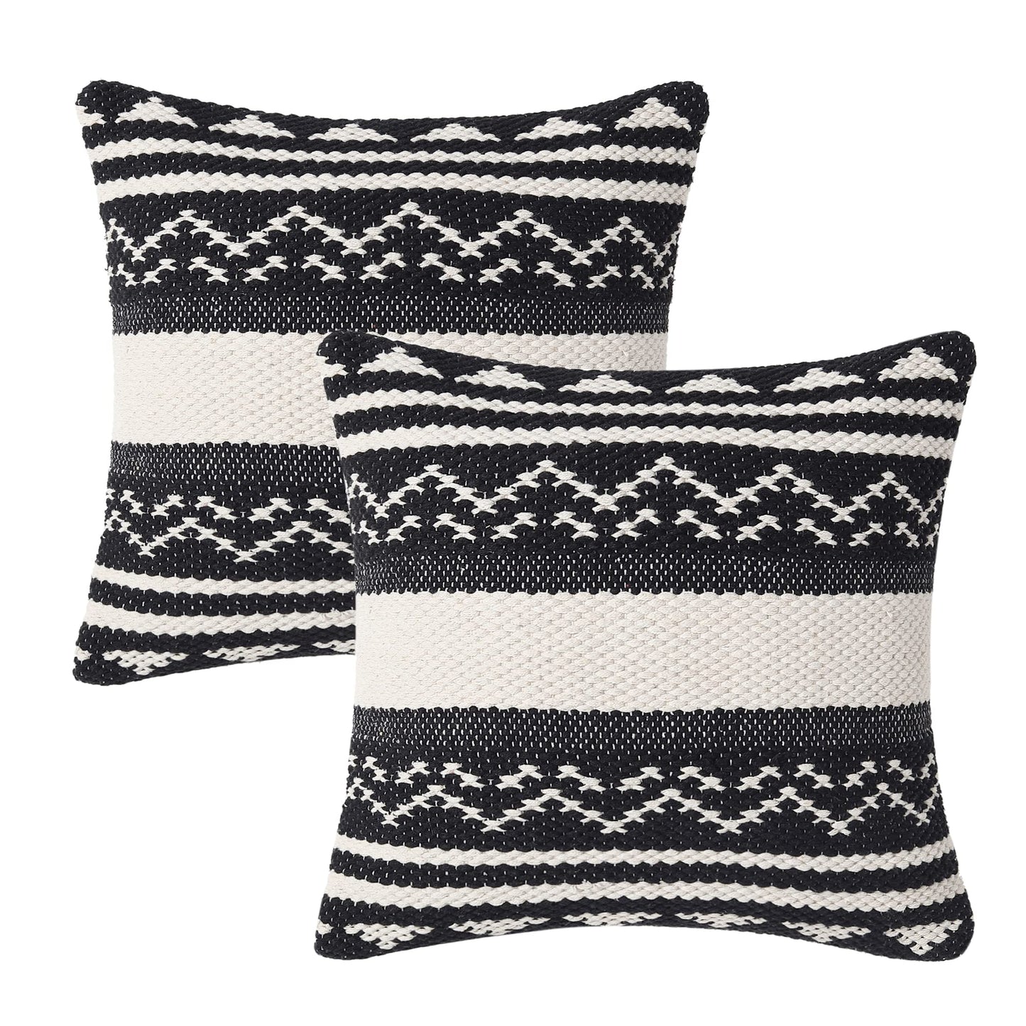 · REDEARTH · Tufted Throw Pillow Cushion Covers - Boho Textured Woven Decorative Cases Set for Couch - Sofa - Bed - Farmhouse - Chair - Covered Patio - car - 100% Cotton (18x18 ; Gray) Pack of 2