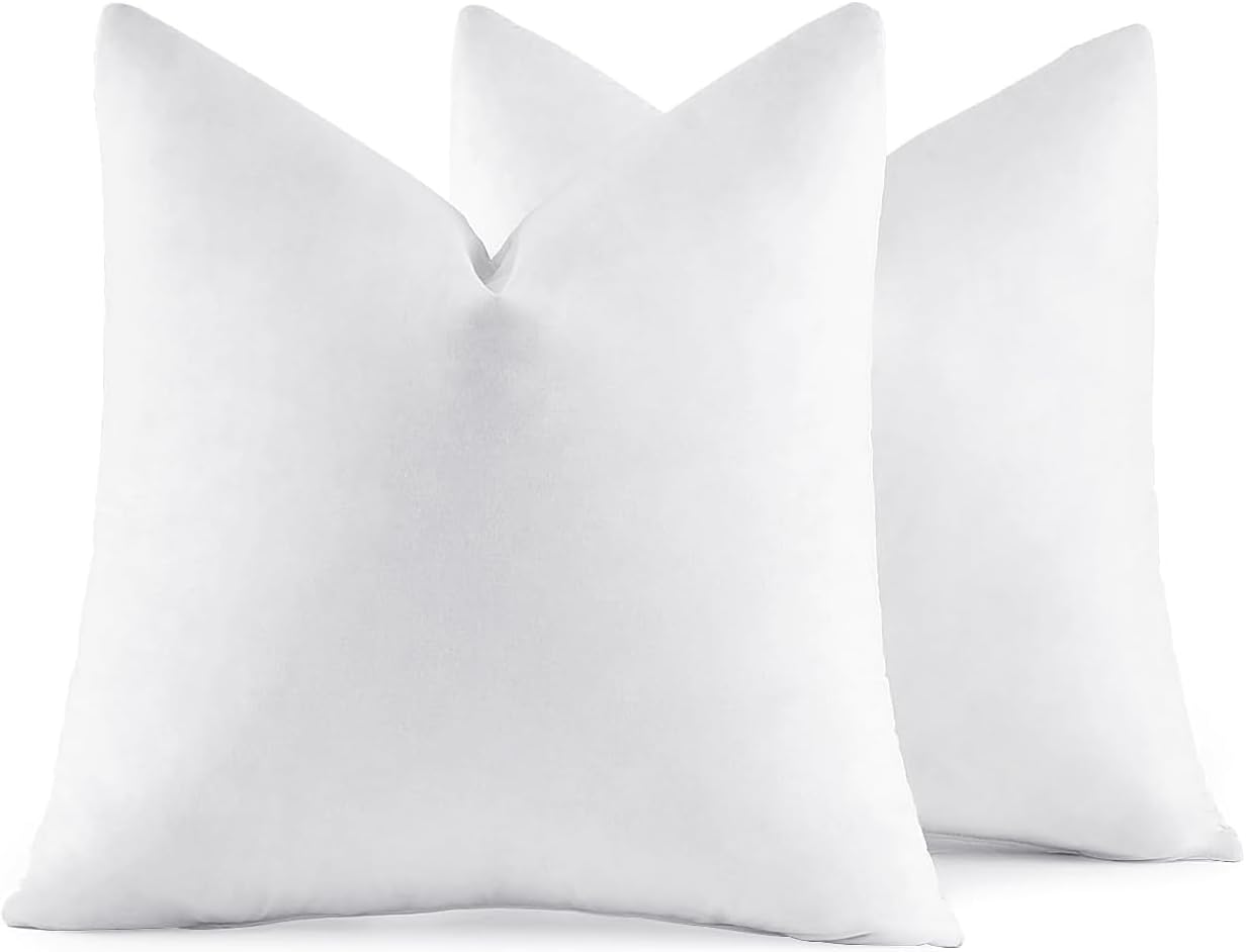 MIULEE 24x24 Euro Pillow Inserts, Set of 2 Down Feather Throw Pillows for Couch Sofa Bed, Decorative Fluffy Throw Pillow Inserts Cotton Fabric,White