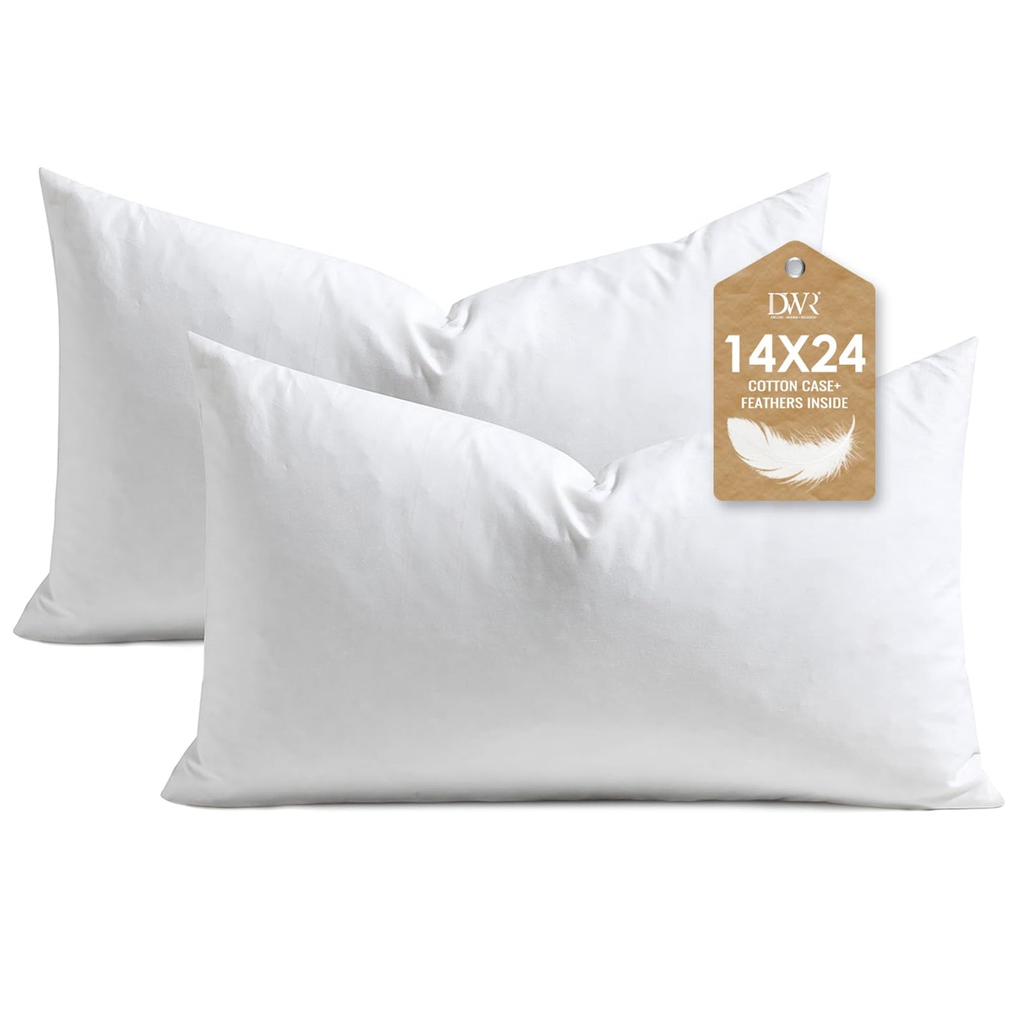 DWR Set of 2 Feather Down Throw Pillow Inserts 28x28 with Organic Cotton Cover, Feather Square White Decorative Pillow Inserts for Bed, Sofa, and Couch