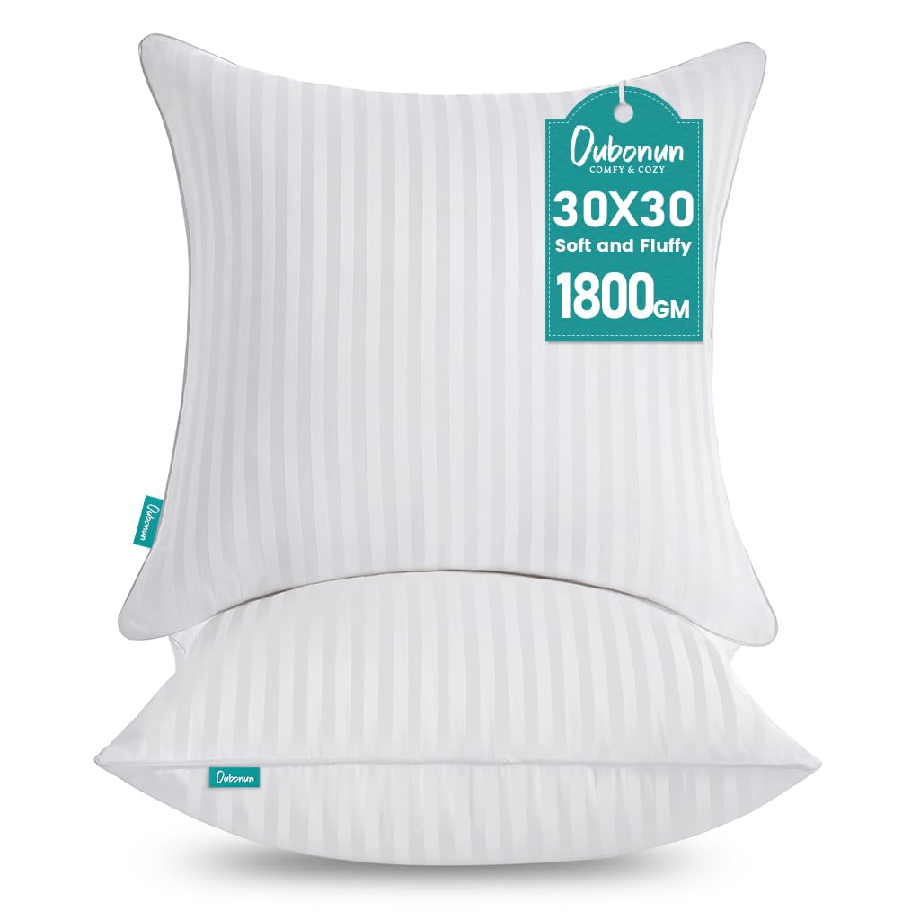 Oubonun 18 x 18 Throw Pillow Inserts, Firm and Fluffy Decorative Square Pillows for Couch Bed Sofa with Soft Cotton Cover White Cushion with Down Alternative Pack of 4
