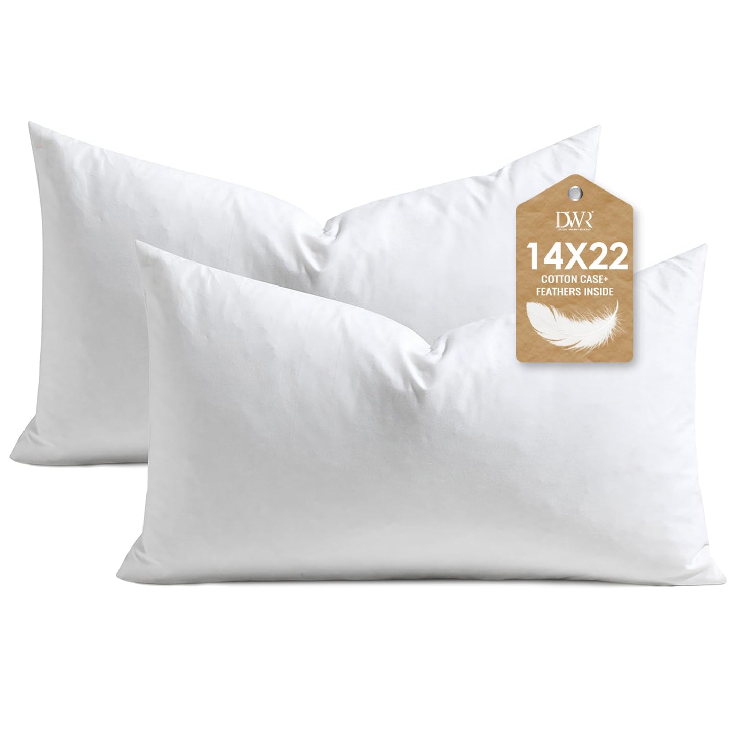 DWR Set of 2 Feather Down Throw Pillow Inserts 28x28 with Organic Cotton Cover, Feather Square White Decorative Pillow Inserts for Bed, Sofa, and Couch