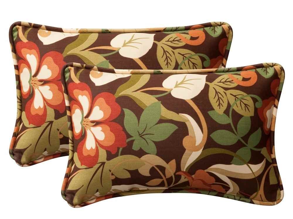 Pillow Perfect Floral Indoor/Outdoor Accent Throw Pillow, Plush Fill, Weather, and Fade Resistant, Large Throw - 18.5" x 18.5", Brown/Green Coventry, 2 Count