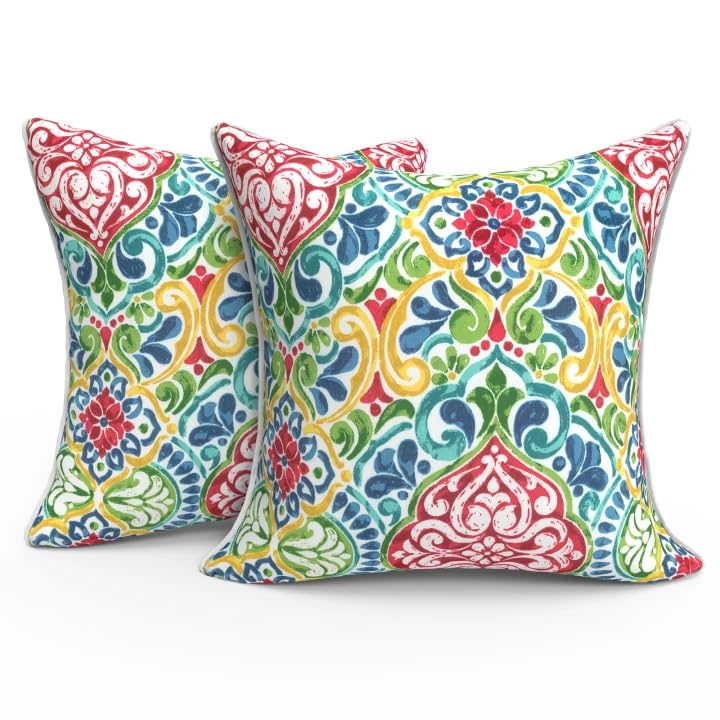 Outdoor 20x20 Inch Throw Pillows with Inners, Square Pillows Decorative Set of 2 for Home Garden Furniture, Paisley Multi