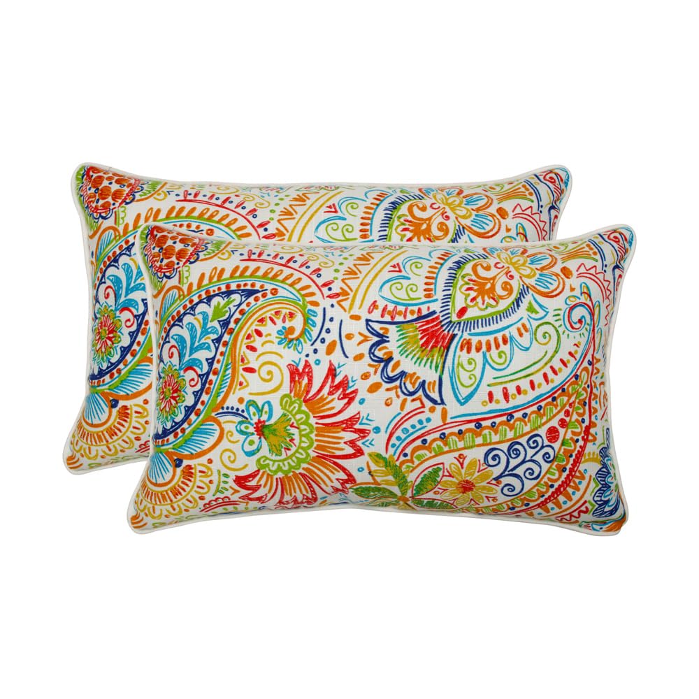 Pillow Perfect Paisley Indoor/Outdoor Accent Throw Pillow, Plush Fill, Weather, and Fade Resistant, Lumbar - 11.5" x 18.5" , Blue/Multi Ummi, 2 Count