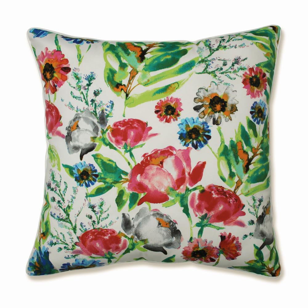 Pillow Perfect Floral Indoor/Outdoor Accent Throw Pillow, Plush Fill, Weather, and Fade Resistant, Large Throw - 18.5" x 18.5", Brown/Green Coventry, 2 Count