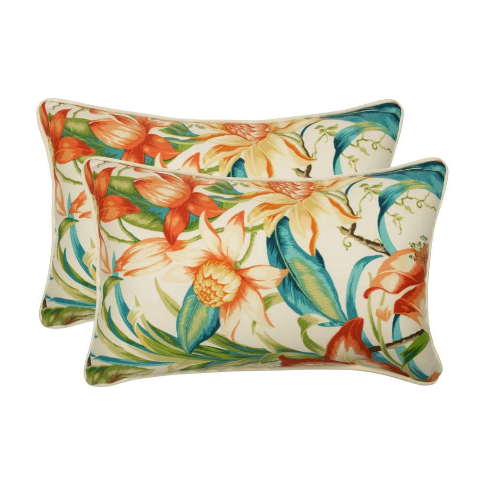 Pillow Perfect Floral Indoor/Outdoor Accent Throw Pillow, Plush Fill, Weather, and Fade Resistant, Large Throw - 18.5" x 18.5", Brown/Green Coventry, 2 Count