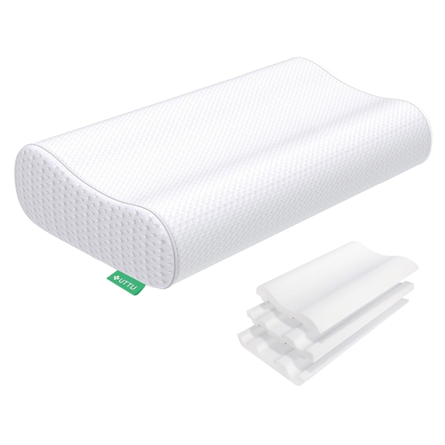 UTTU Cervical Pillow for Neck Pain Relief, Memory Foam Neck Pillow for Sleeping, Adjustable Orthopedic Sandwich Pillow, Contour Cooling for Side Back Stomach Sleeper, Queen(23.6"×13.8"×5.2"/4.5")