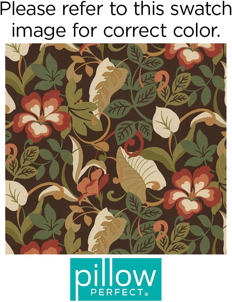 Pillow Perfect Floral Indoor/Outdoor Accent Throw Pillow, Plush Fill, Weather, and Fade Resistant, Large Throw - 18.5" x 18.5", Brown/Green Coventry, 2 Count