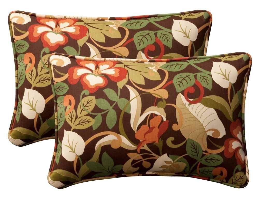 Pillow Perfect Floral Indoor/Outdoor Accent Throw Pillow, Plush Fill, Weather, and Fade Resistant, Large Throw - 18.5" x 18.5", Brown/Green Coventry, 2 Count