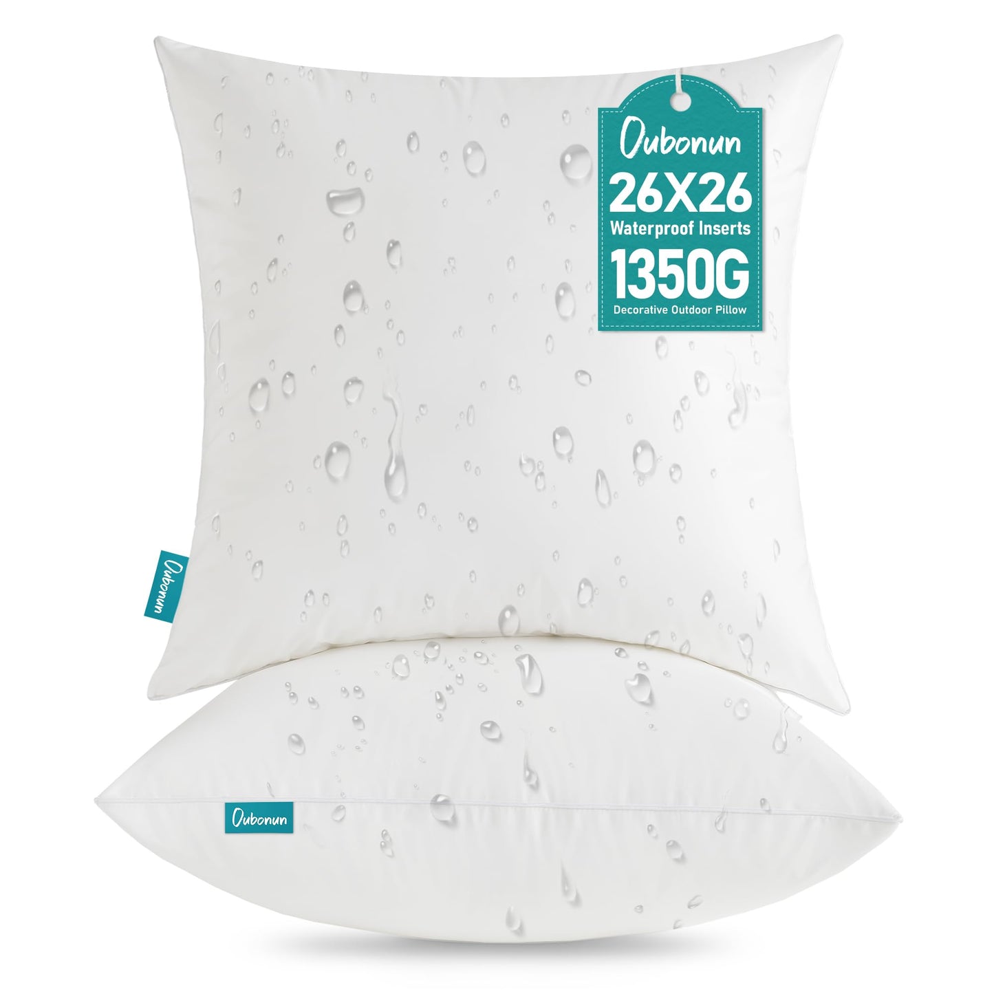 Oubonun 20x20 Outdoor Pillow Inserts (Pack of 4) - Square Waterproof Throw Pillow - Decorative Throw Pillows Insert for Couch Sofa Bed Patio Furniture - White Pillows