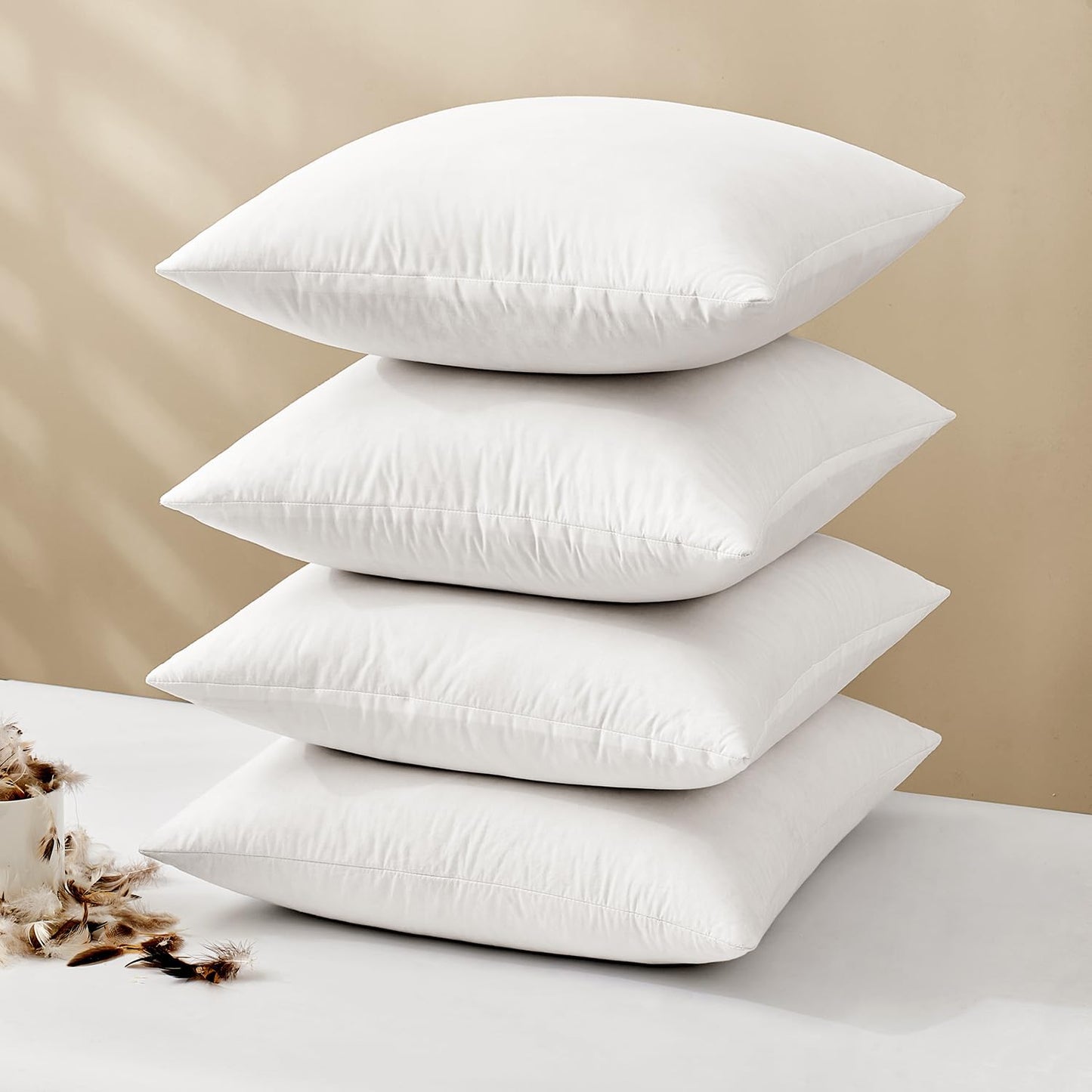 MIULEE 24x24 Euro Pillow Inserts, Set of 2 Down Feather Throw Pillows for Couch Sofa Bed, Decorative Fluffy Throw Pillow Inserts Cotton Fabric,White