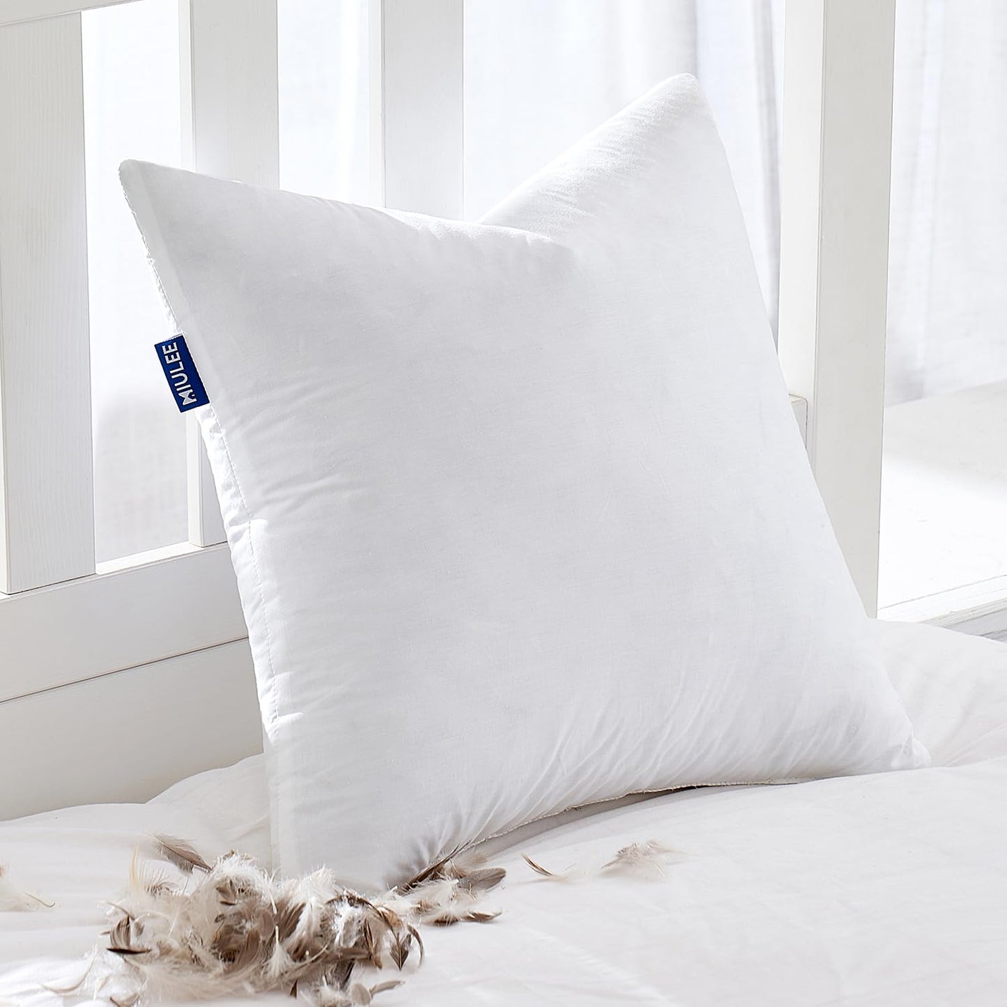 MIULEE 24x24 Euro Pillow Inserts, Set of 2 Down Feather Throw Pillows for Couch Sofa Bed, Decorative Fluffy Throw Pillow Inserts Cotton Fabric,White