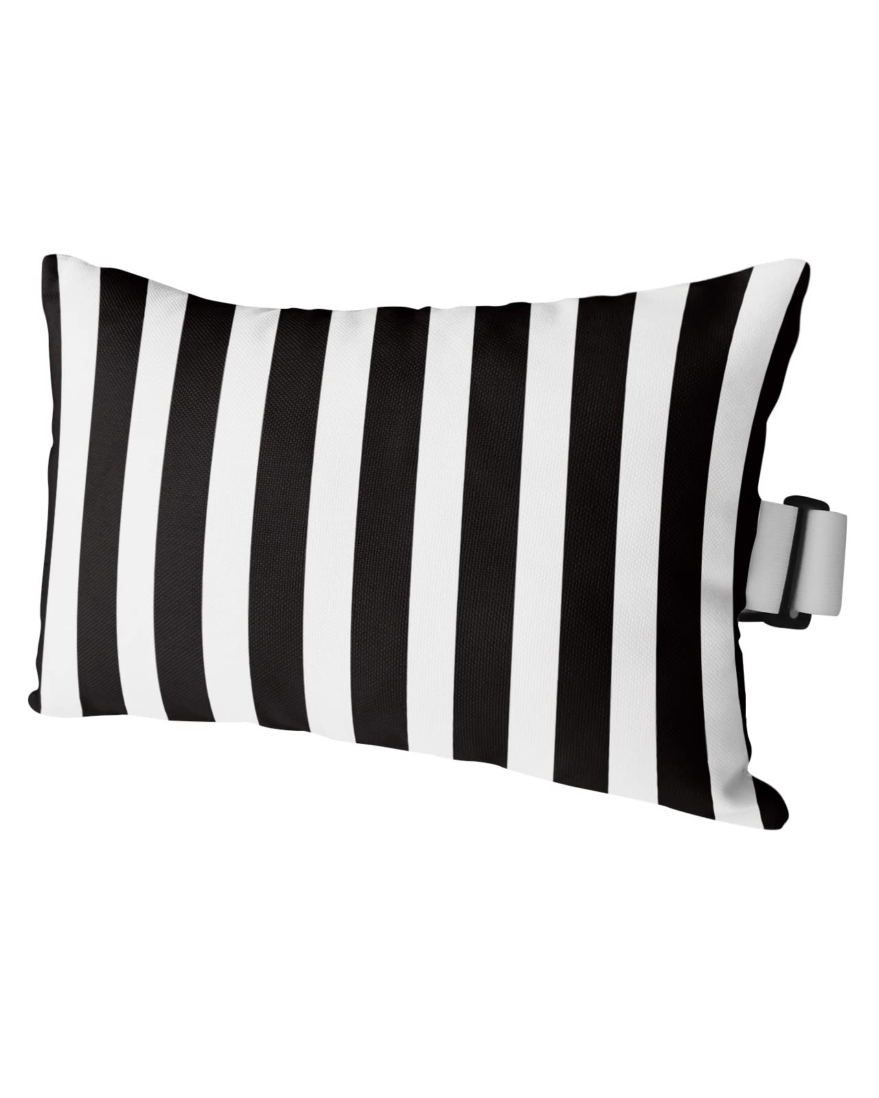 T&H XHome Outdoor Pillow for Chaise Lounge Chair, Black and White Stripe Waterproof Headrest Pillow Lumbar Pillows with Insert & Adjustable Elastic Strap for Beach, Poolside, Patio, Office (2 Pack)