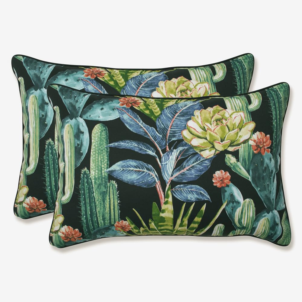 Pillow Perfect Botanical Indoor/Outdoor Throw Pillows, 2 Count, Large - 18.5" x 18.5", Green/Ivory Key Cove