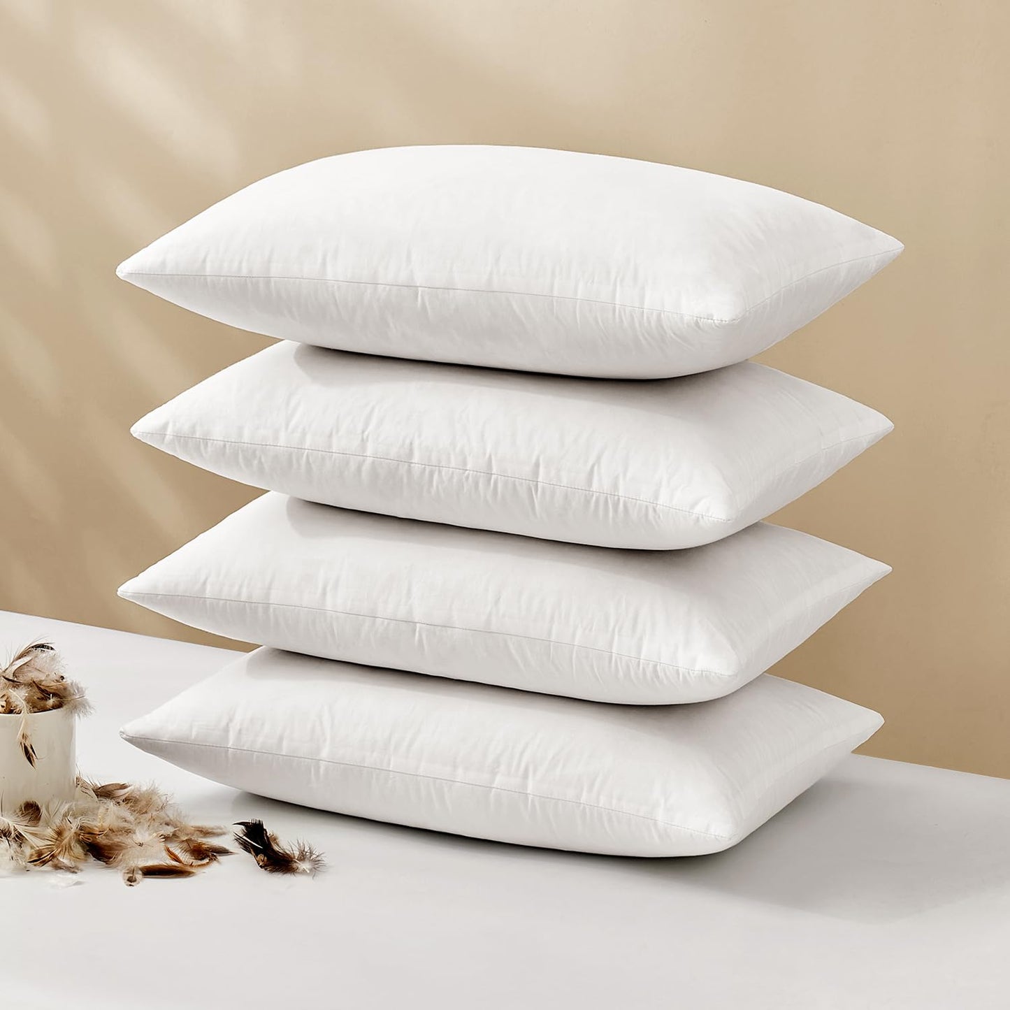 MIULEE 24x24 Euro Pillow Inserts, Set of 2 Down Feather Throw Pillows for Couch Sofa Bed, Decorative Fluffy Throw Pillow Inserts Cotton Fabric,White