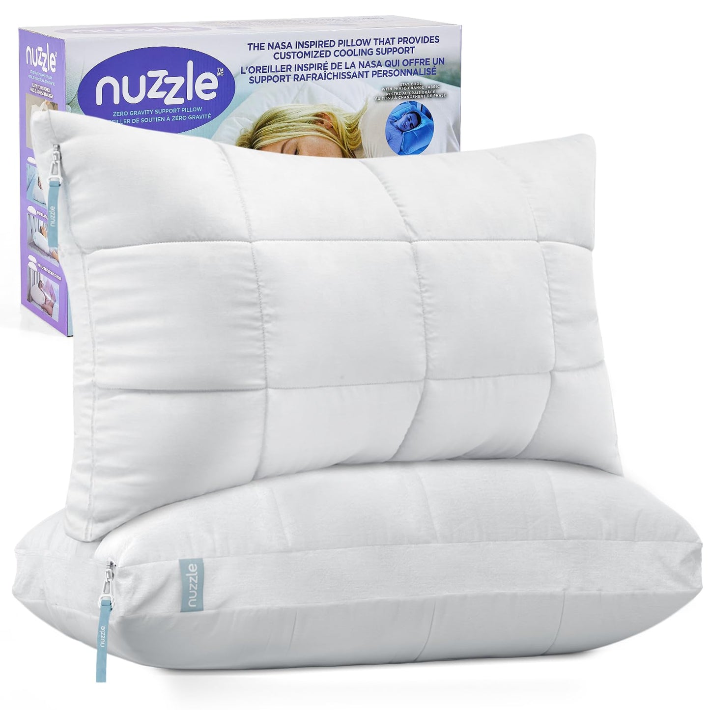 Nuzzle Adjustable Firm Pillow , Luxury Standard Size Bed Pillow Hotel Collection - Best Adjust Height Soft Cooling Pillow for Back, Stomach or Side Sleepers - Home Gifts