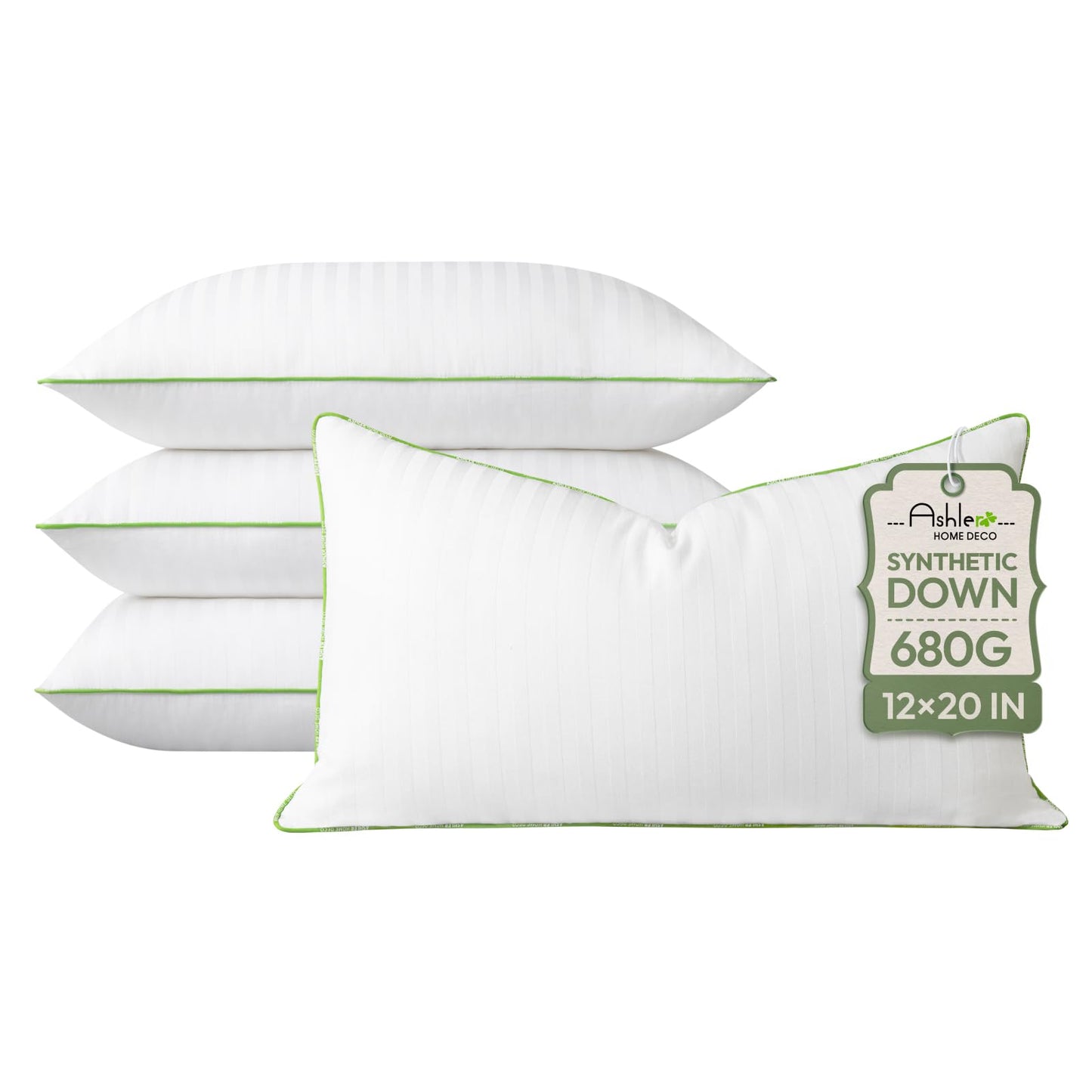 Ashler Home Deco Synthetic Down Pillow Inserts, 20x20 Down Alternative Throw Pillows Insert Sleeping Pillows with 100% Cotton Cover Decorative Pillow Stuffer for Sofa, Couch Bed(Set of 4, White)