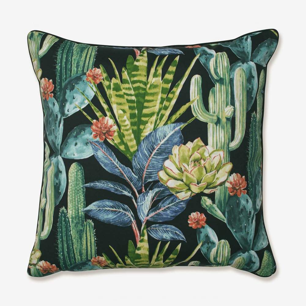 Pillow Perfect Botanical Indoor/Outdoor Throw Pillows, 2 Count, Large - 18.5" x 18.5", Green/Ivory Key Cove