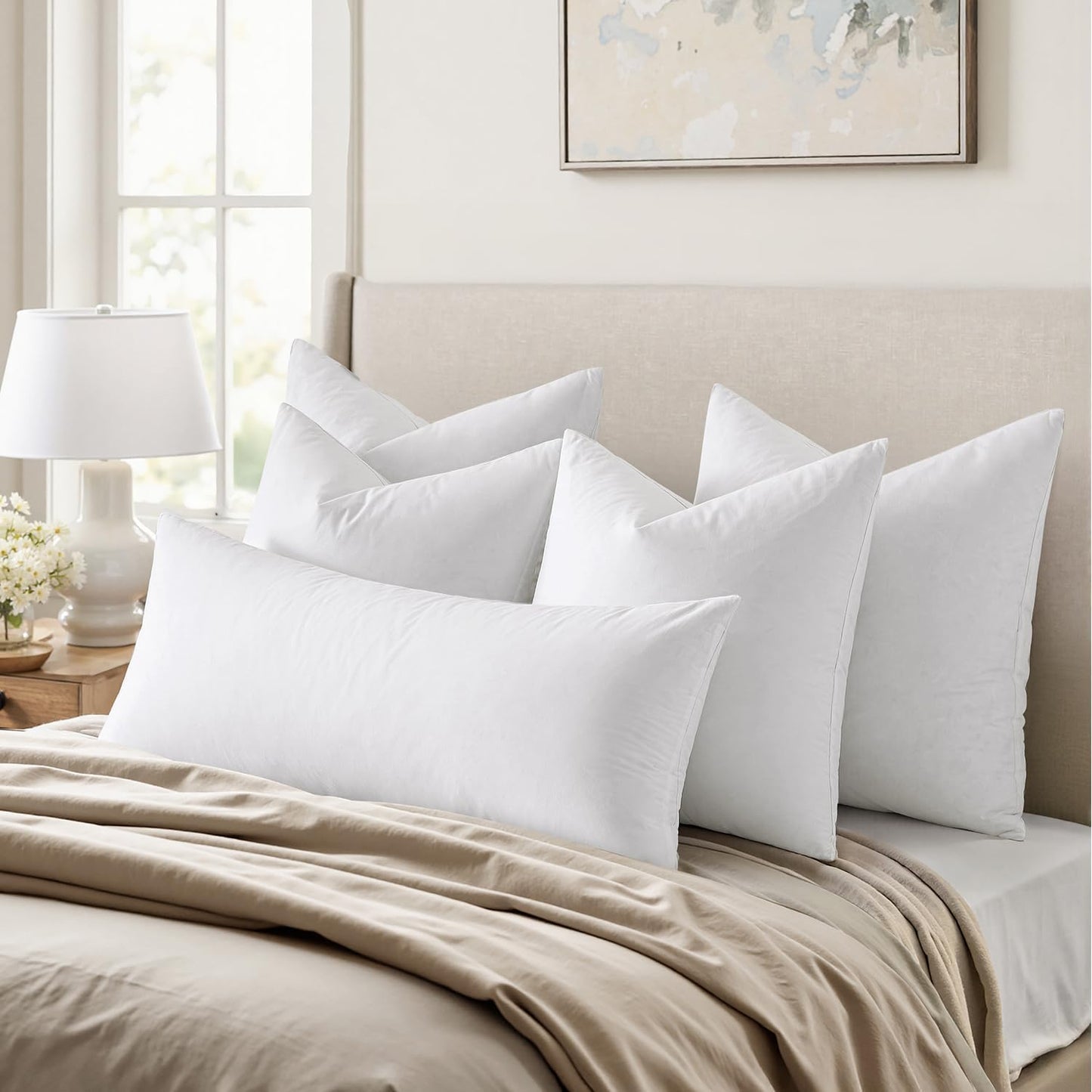 MIULEE Pillow Inserts 18x18 (Pack of 4,White), Down Feather Throw Pillow Inserts, Premium Fluffy Stuffer Throw Pillows Cotton Fabric for Sofa Bed Couch