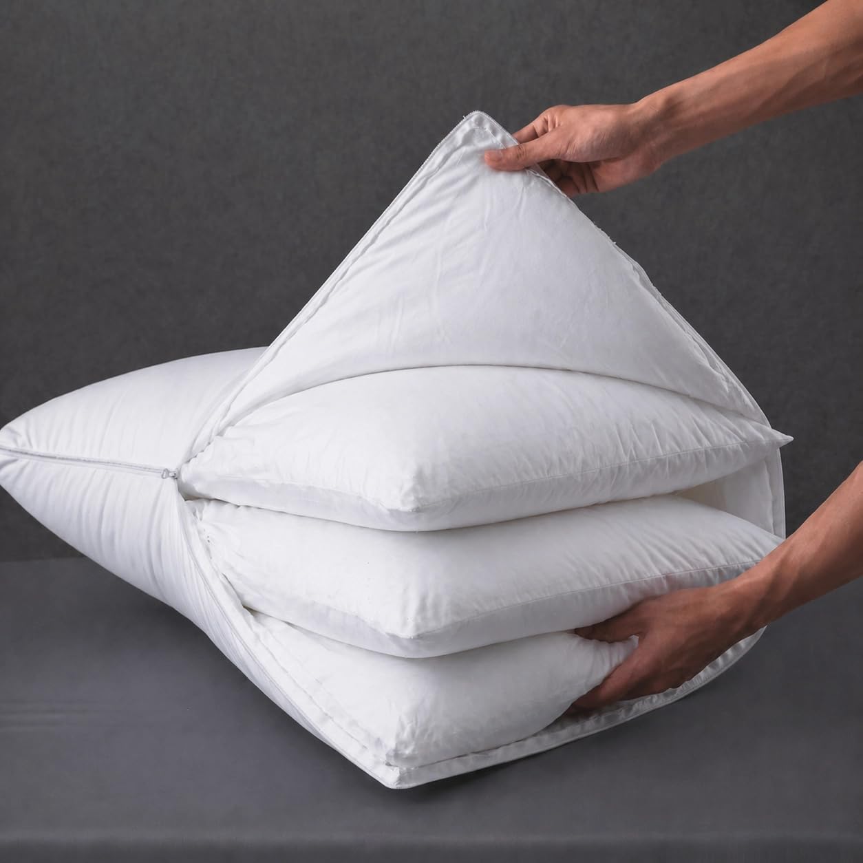 Three Geese Adjustable Layer Goose Feather Pillow,Assembled Bed Pillow, Soft Cotton Cover,Good for Side and Back Stomach Sleeper, Standard/Queen Size,Packaging Include 1 Pillow