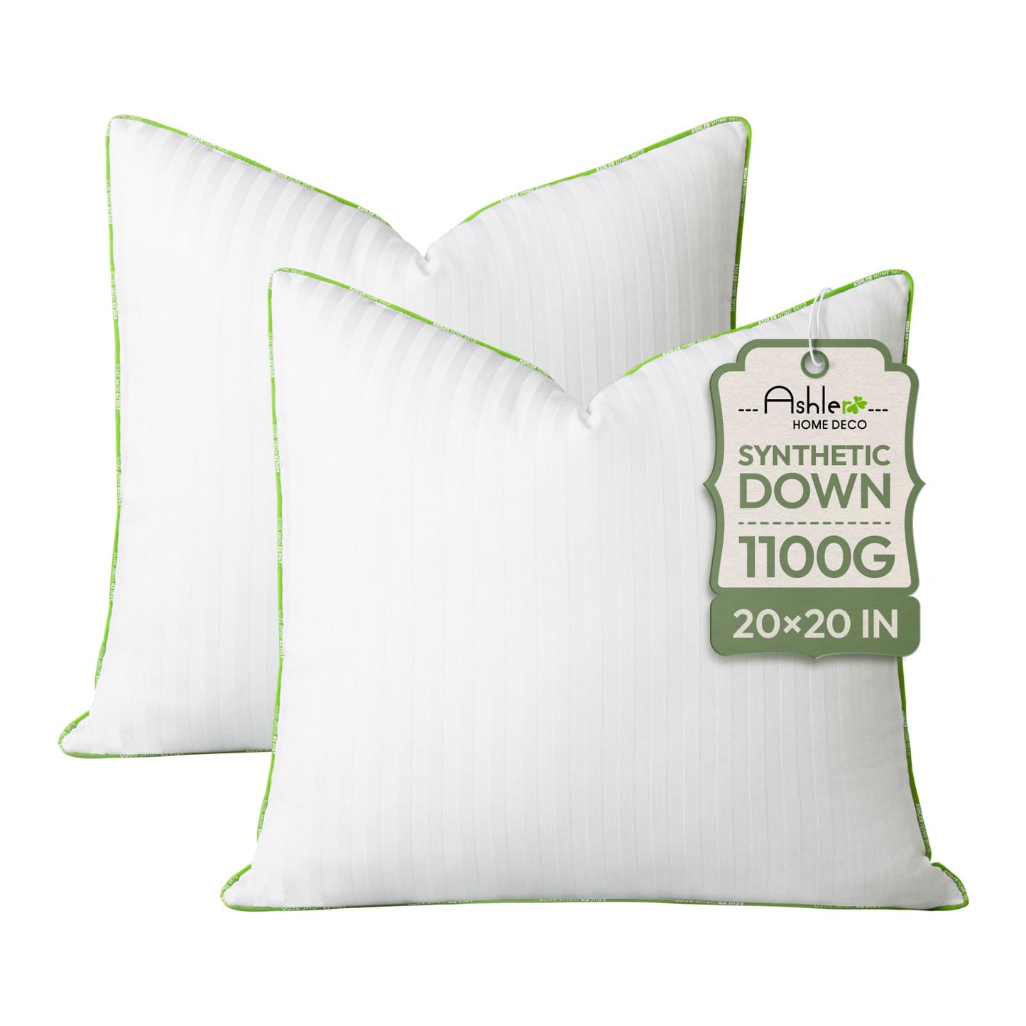 Ashler Home Deco Synthetic Down Pillow Inserts, 20x20 Down Alternative Throw Pillows Insert Sleeping Pillows with 100% Cotton Cover Decorative Pillow Stuffer for Sofa, Couch Bed(Set of 4, White)