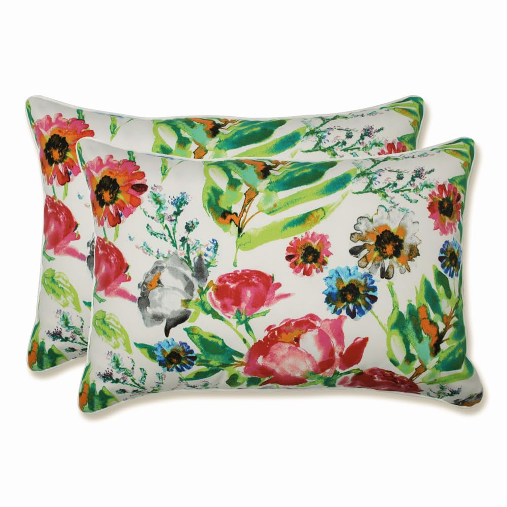 Pillow Perfect Floral Indoor/Outdoor Accent Throw Pillow, Plush Fill, Weather, and Fade Resistant, Large Throw - 18.5" x 18.5", Brown/Green Coventry, 2 Count