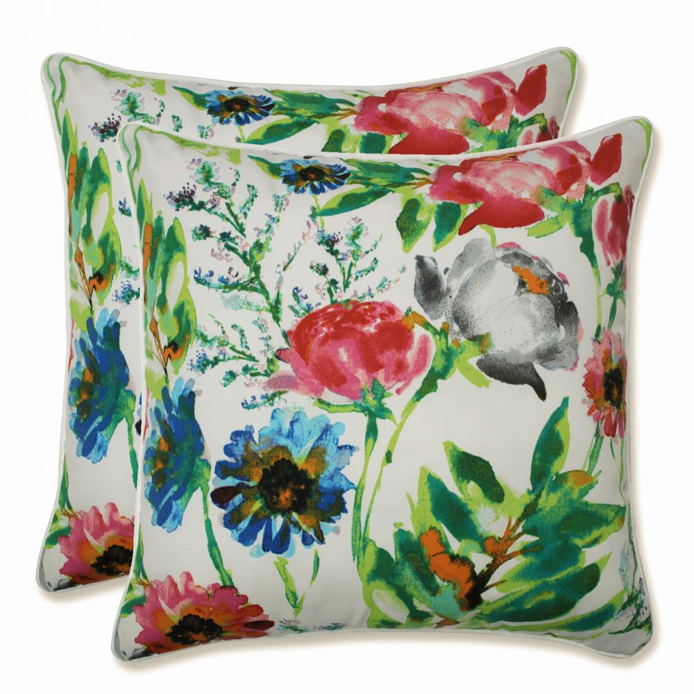 Pillow Perfect Floral Indoor/Outdoor Accent Throw Pillow, Plush Fill, Weather, and Fade Resistant, Large Throw - 18.5" x 18.5", Brown/Green Coventry, 2 Count