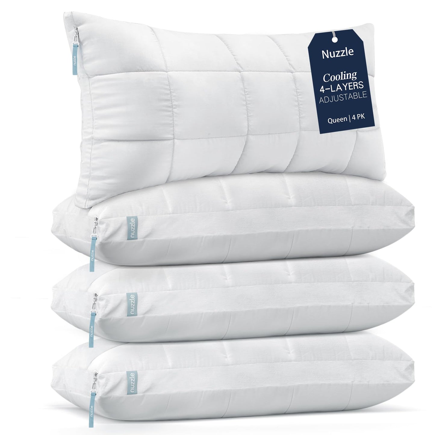 Nuzzle Adjustable Firm Pillow , Luxury Standard Size Bed Pillow Hotel Collection - Best Adjust Height Soft Cooling Pillow for Back, Stomach or Side Sleepers - Home Gifts
