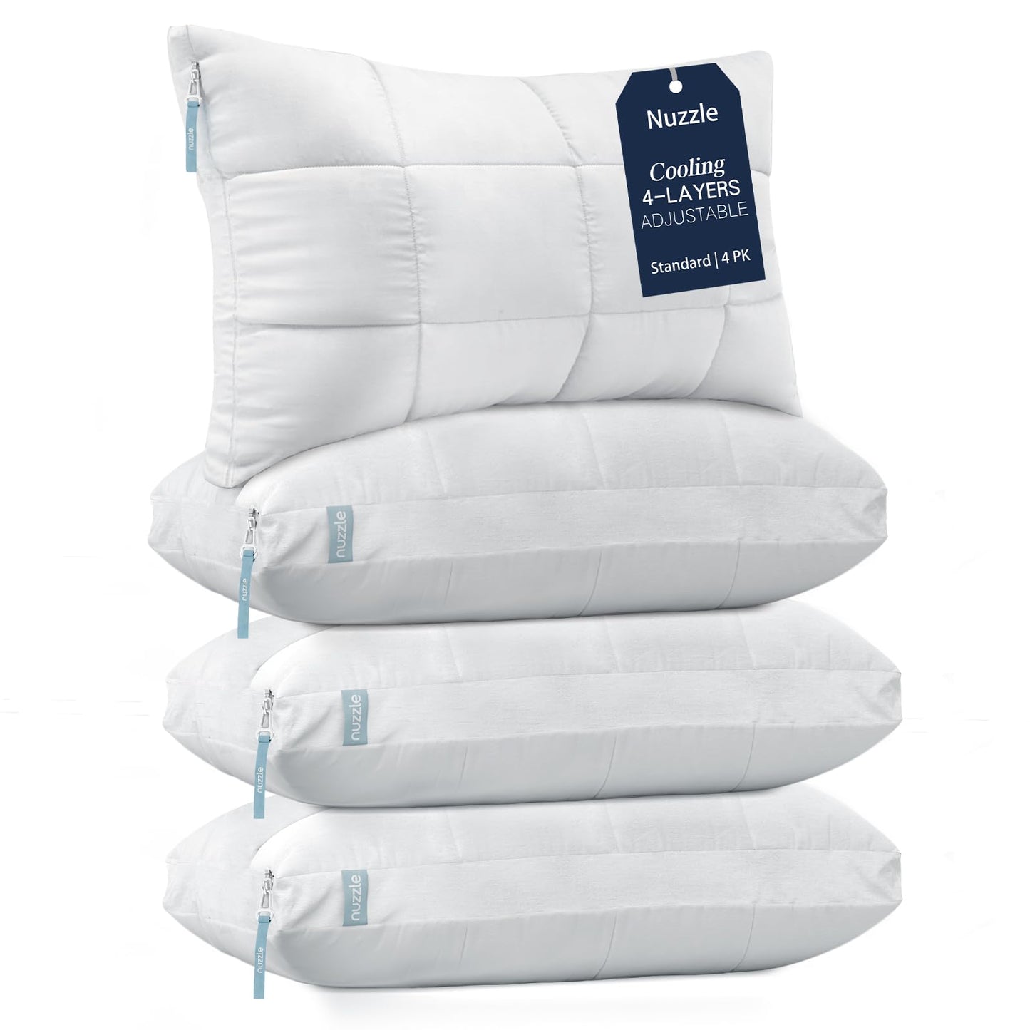 Nuzzle Adjustable Firm Pillow , Luxury Standard Size Bed Pillow Hotel Collection - Best Adjust Height Soft Cooling Pillow for Back, Stomach or Side Sleepers - Home Gifts