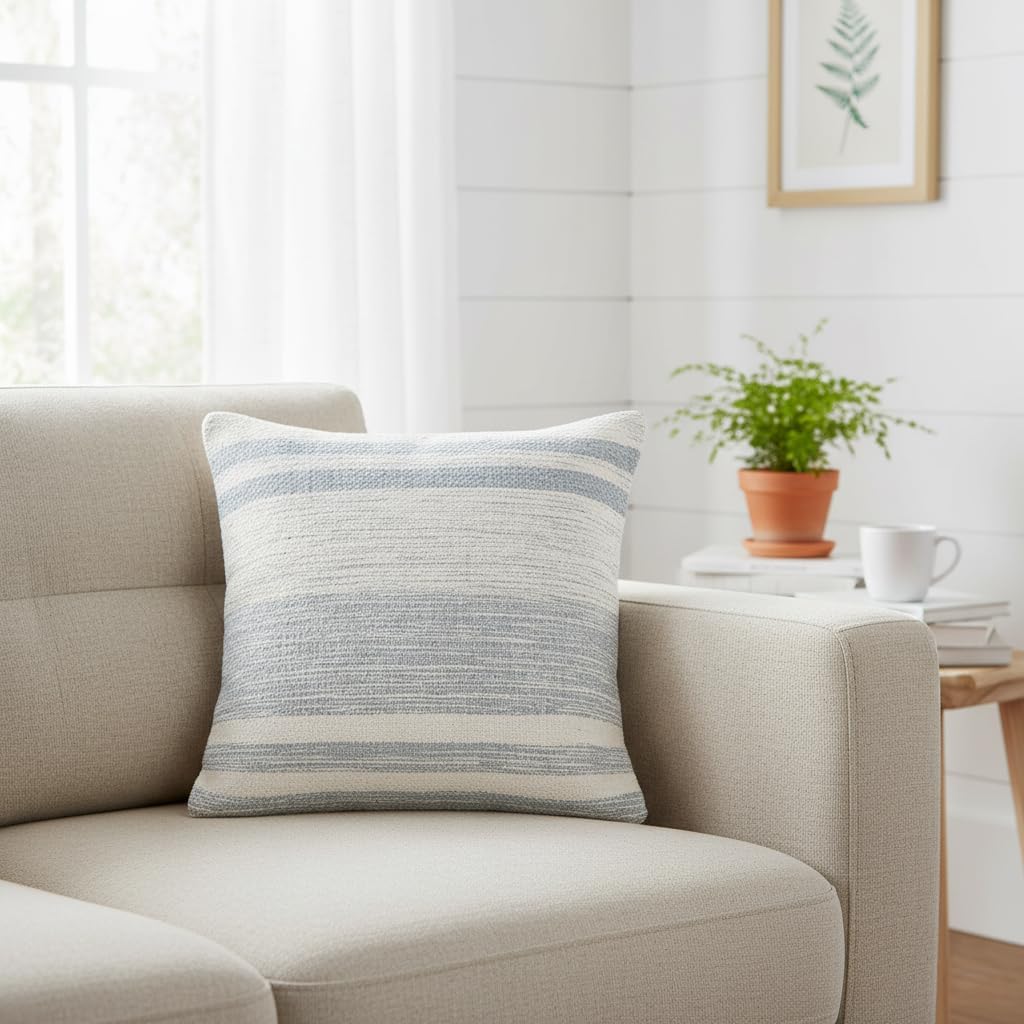 · REDEARTH · Tufted Throw Pillow Cushion Covers - Boho Textured Woven Decorative Cases Set for Couch - Sofa - Bed - Farmhouse - Chair - Covered Patio - car - 100% Cotton (18x18 ; Gray) Pack of 2