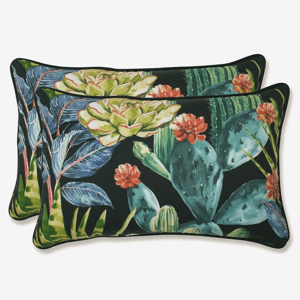 Pillow Perfect Botanical Indoor/Outdoor Throw Pillows, 2 Count, Large - 18.5" x 18.5", Green/Ivory Key Cove