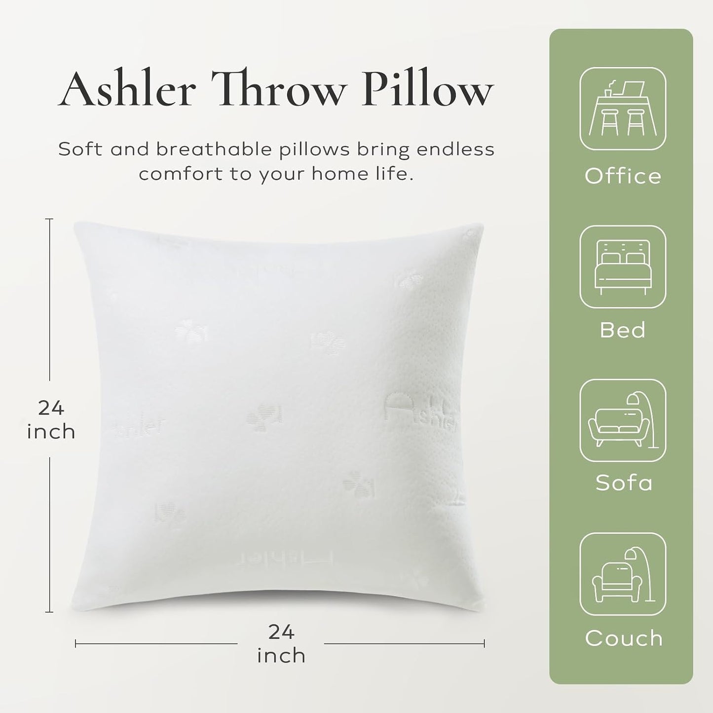 Ashler Throw Pillow Inserts 24 x 24 Inches Set of 4,Firm and Fluffy Decorative Square Pillows with Air Layer, Indoor Square Cushion Stuffer for Couch Bed Sofa and Living Room