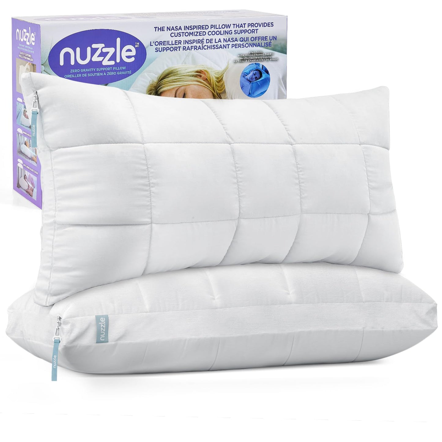 Nuzzle Adjustable Firm Pillow , Luxury Standard Size Bed Pillow Hotel Collection - Best Adjust Height Soft Cooling Pillow for Back, Stomach or Side Sleepers - Home Gifts
