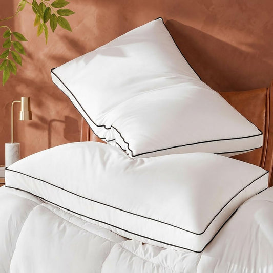 Goose Feather Down Pillows Queen Size Set of 2, Hotel Collection Bed Pillows for Sleeping, Down Surrounded Gusseted Bed Pillow 2 Pack, Soft Fluffy for Side Back Sleepers 20x30 in.