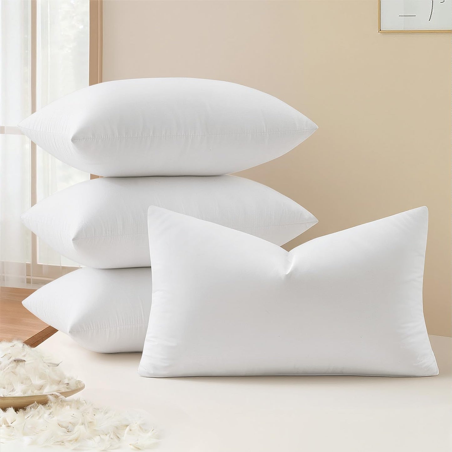 MIULEE Pack of 4 20x20 Pillow Inserts, Premium Feather and Down Decorative Throw Pillows, Fluffy and Choppable, Cotton Fabric for Sofa Bed Couch