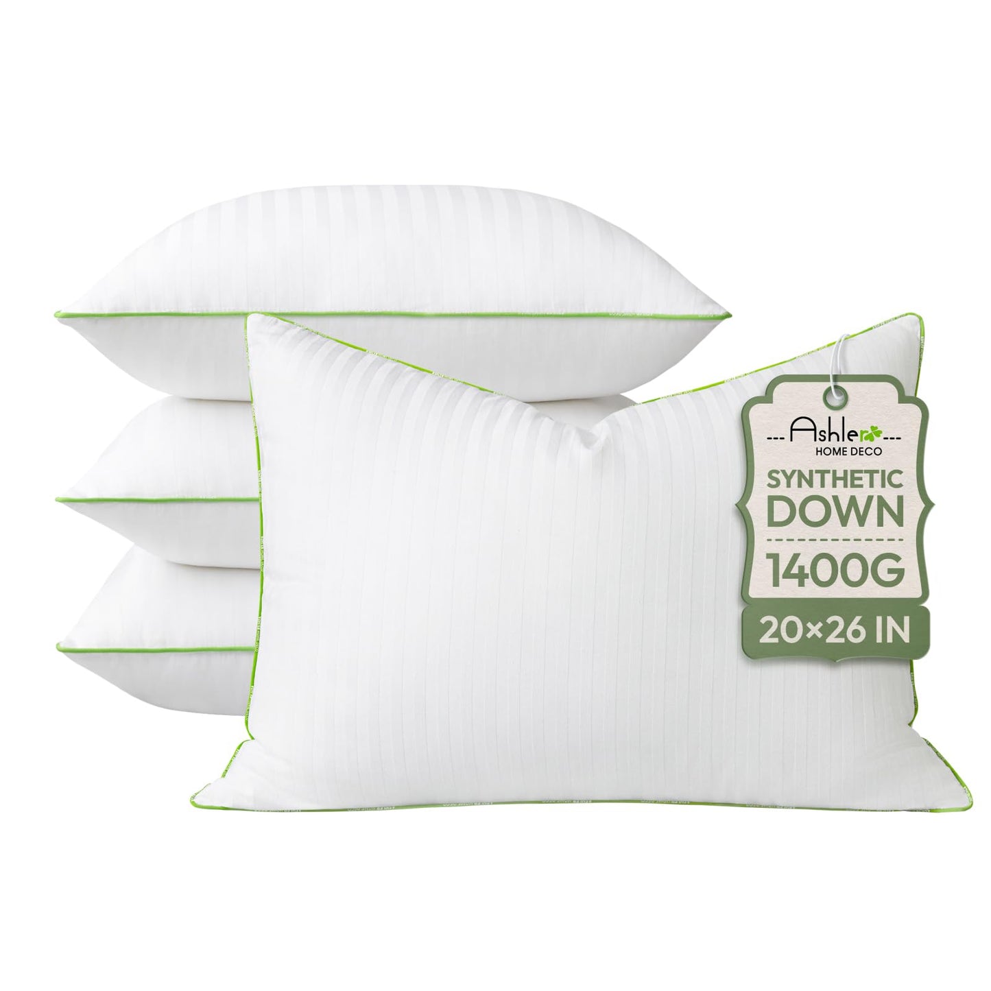 Ashler Home Deco Synthetic Down Pillow Inserts, 20x20 Down Alternative Throw Pillows Insert Sleeping Pillows with 100% Cotton Cover Decorative Pillow Stuffer for Sofa, Couch Bed(Set of 4, White)