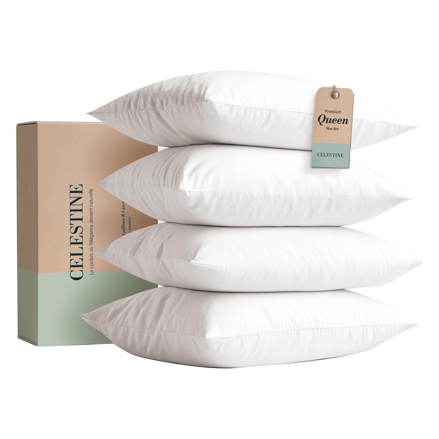 King Size Bed Pillows Set of 4 – Soft & Supportive Down Alternative Microfiber Filling, Plush White 36x20 Sleeping Pillows for Side and Back Sleepers, Breathable, Machine Washable