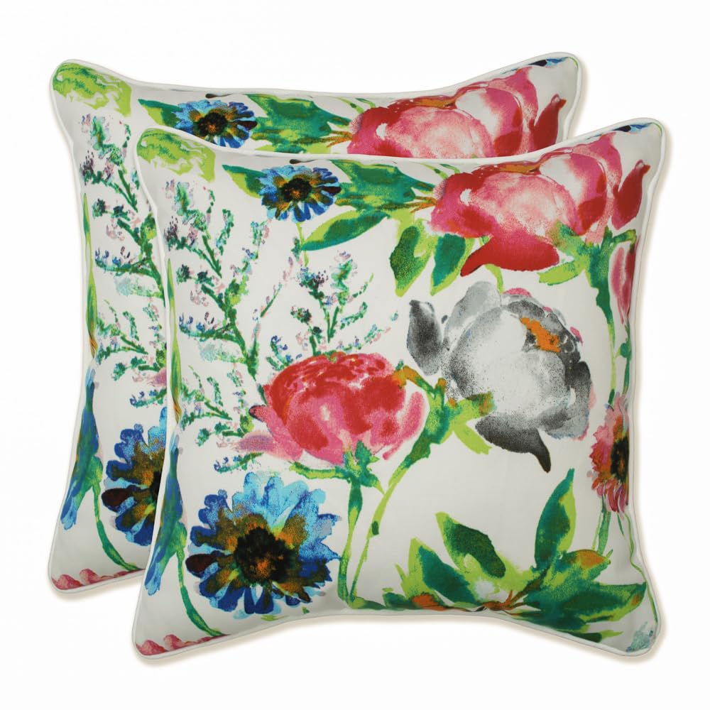 Pillow Perfect Floral Indoor/Outdoor Accent Throw Pillow, Plush Fill, Weather, and Fade Resistant, Large Throw - 18.5" x 18.5", Brown/Green Coventry, 2 Count