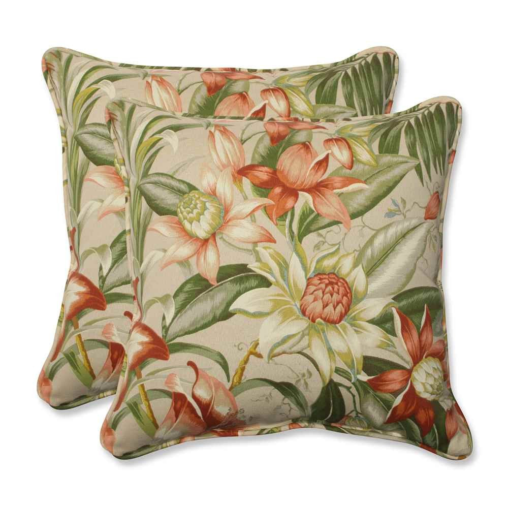 Pillow Perfect Floral Indoor/Outdoor Accent Throw Pillow, Plush Fill, Weather, and Fade Resistant, Large Throw - 18.5" x 18.5", Brown/Green Coventry, 2 Count
