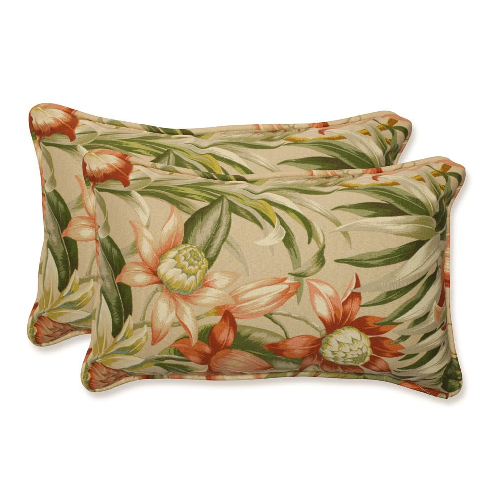 Pillow Perfect Floral Indoor/Outdoor Accent Throw Pillow, Plush Fill, Weather, and Fade Resistant, Large Throw - 18.5" x 18.5", Brown/Green Coventry, 2 Count