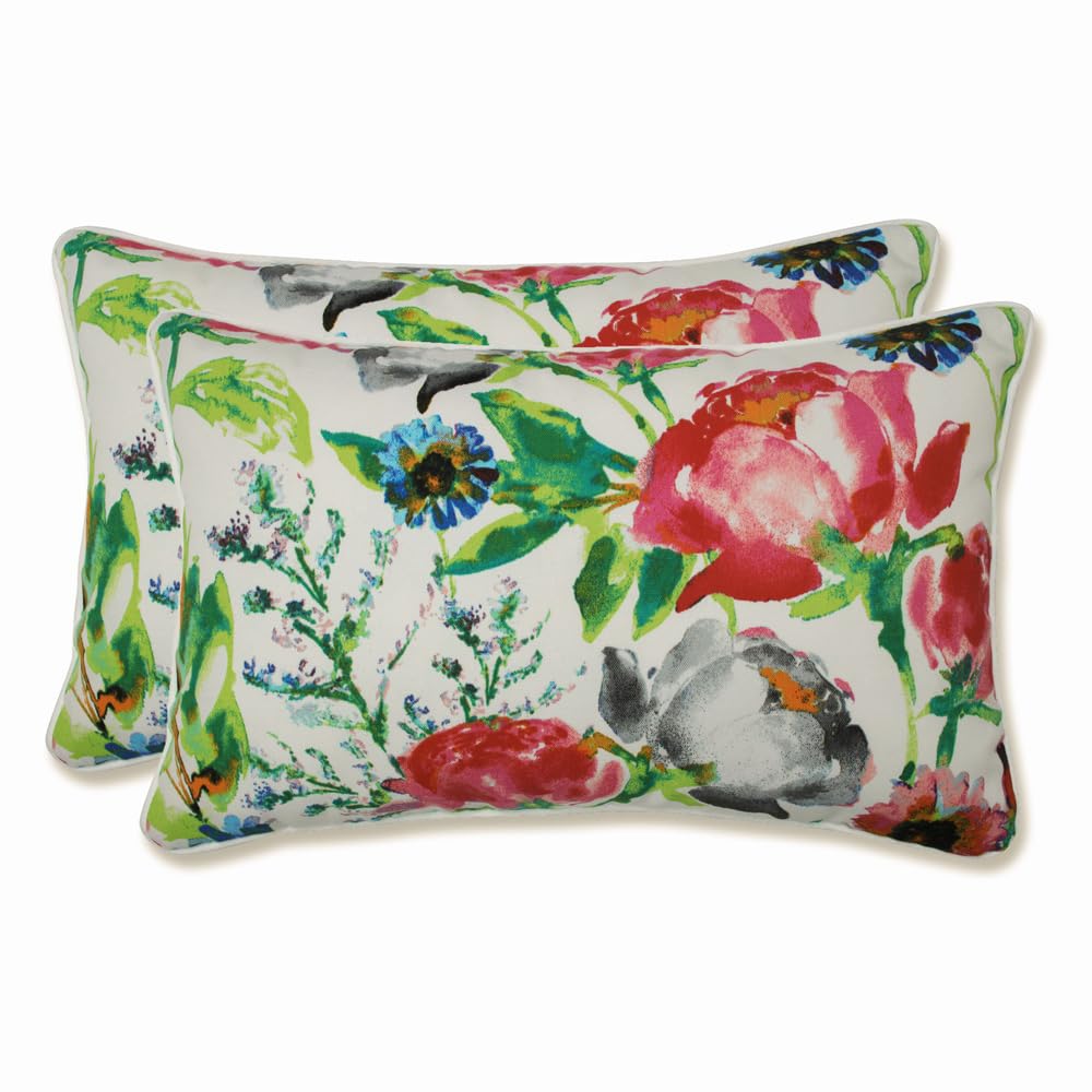 Pillow Perfect Floral Indoor/Outdoor Accent Throw Pillow, Plush Fill, Weather, and Fade Resistant, Large Throw - 18.5" x 18.5", Brown/Green Coventry, 2 Count