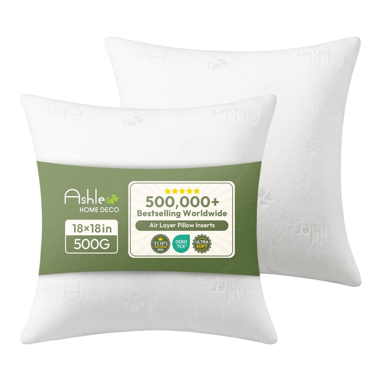 Ashler Throw Pillow Inserts 24 x 24 Inches Set of 4,Firm and Fluffy Decorative Square Pillows with Air Layer, Indoor Square Cushion Stuffer for Couch Bed Sofa and Living Room