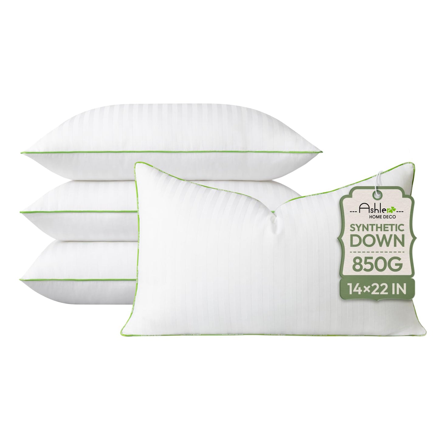 Ashler Home Deco Synthetic Down Pillow Inserts, 20x20 Down Alternative Throw Pillows Insert Sleeping Pillows with 100% Cotton Cover Decorative Pillow Stuffer for Sofa, Couch Bed(Set of 4, White)