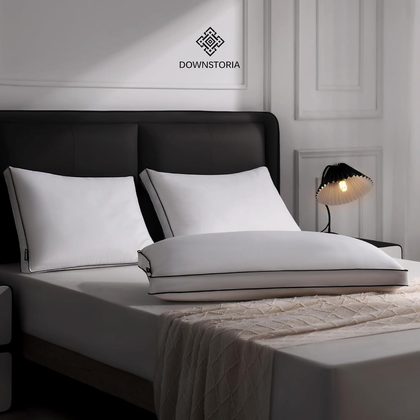 DOWNSTORIA Feather Down Pillows King Size Set of 2 with Gusset, Luxury Hotel Collection Bed Pillow 2 Pack, Down Surrounded Pillows for Sleeping, Soft Fluffy for Side, Back Sleepers 20x36 in.