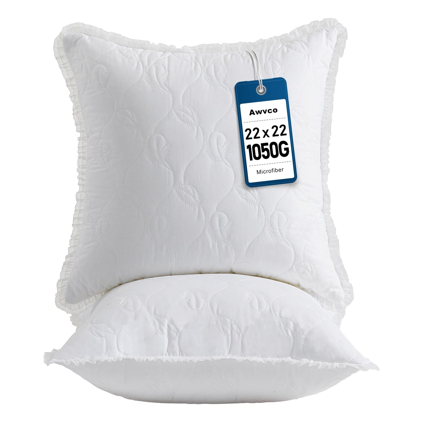 26 x 26 Throw Pillow Inserts with Lace Edge - Soft and Fluffy, Breathable Quilted Cotton Fabric - Decorative Pillows for Couch Sofa Bed, White, Pack of 2
